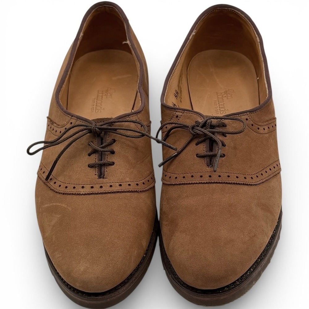 Allen Edmonds Barnard Oxford Derby Shoes 7.5 AA Oak Suede Brogue Jazz Brown Lace - Picture 2 of 7